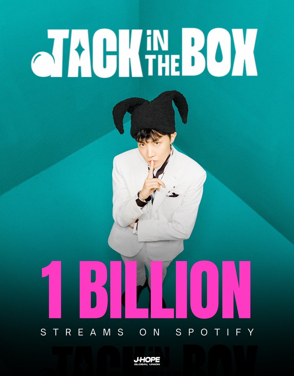 "Jack In The Box" by #JHOPE has now surpassed 1 BILLION streams on Spotify. 

CONGRATULATIONS J-HOPE 
JACK IN THE BOX 1 BILLION 
#JITB_1Billion