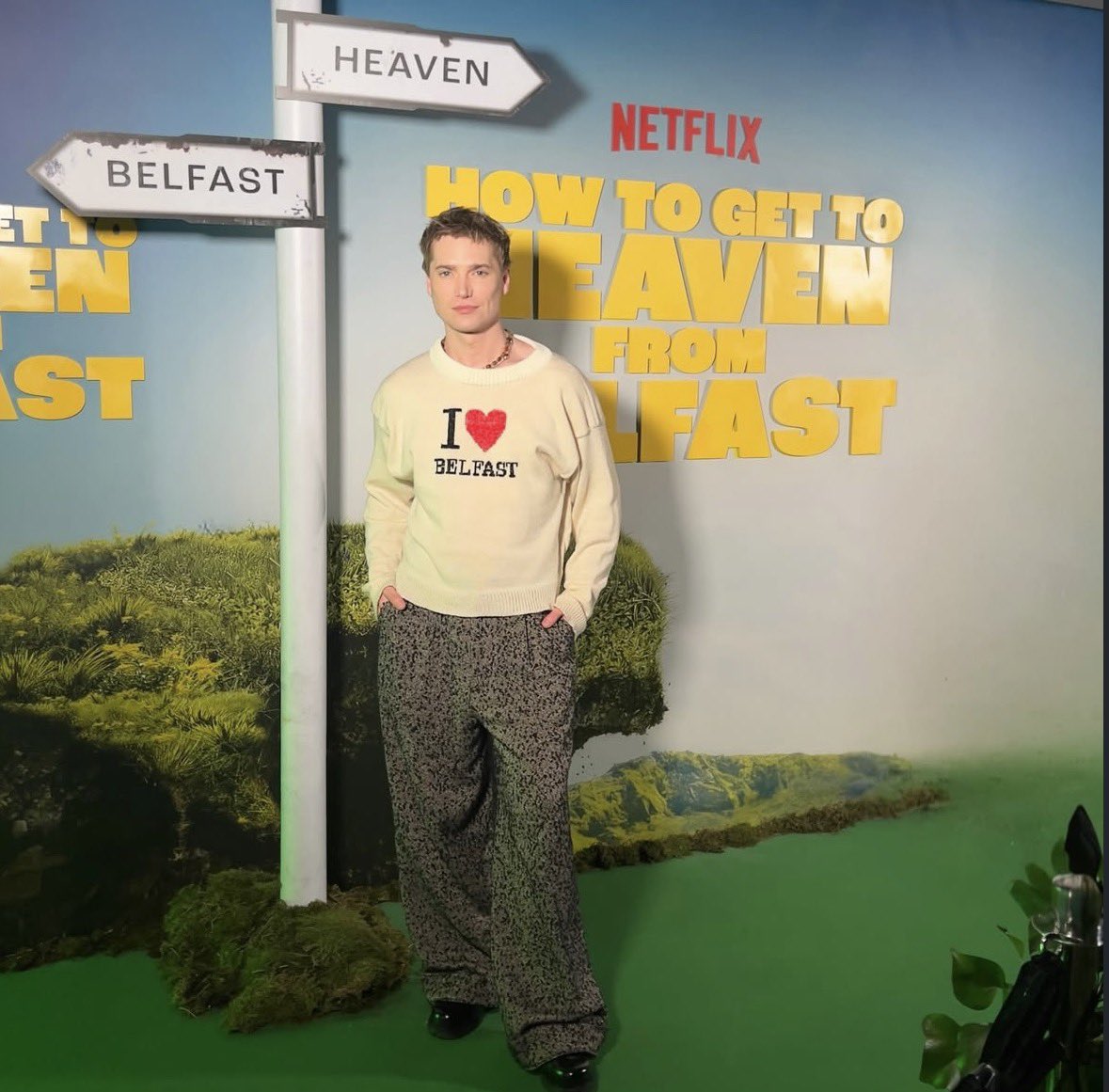 Drag_Crave's tweet image. Jonbers Blonde stuns out of drag for the "How to Get to Heaven from Belfast" series premiere in Belfast, Ireland. Premiering February 12 on Netflix.