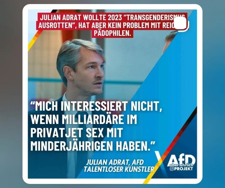 Ganz ehrlich? Mich wundert's nicht.
Denen ging es nie um, ,unsere' Sicherheit sondern einfach nur darum, wie hoch kommen wir in macht Positionen' deswegen kriechen sie dem Orangen Mann auch in den Arsch. Und der Versager Verein wird gewählt. Spinnt ihr? #AfDVerbotSofort