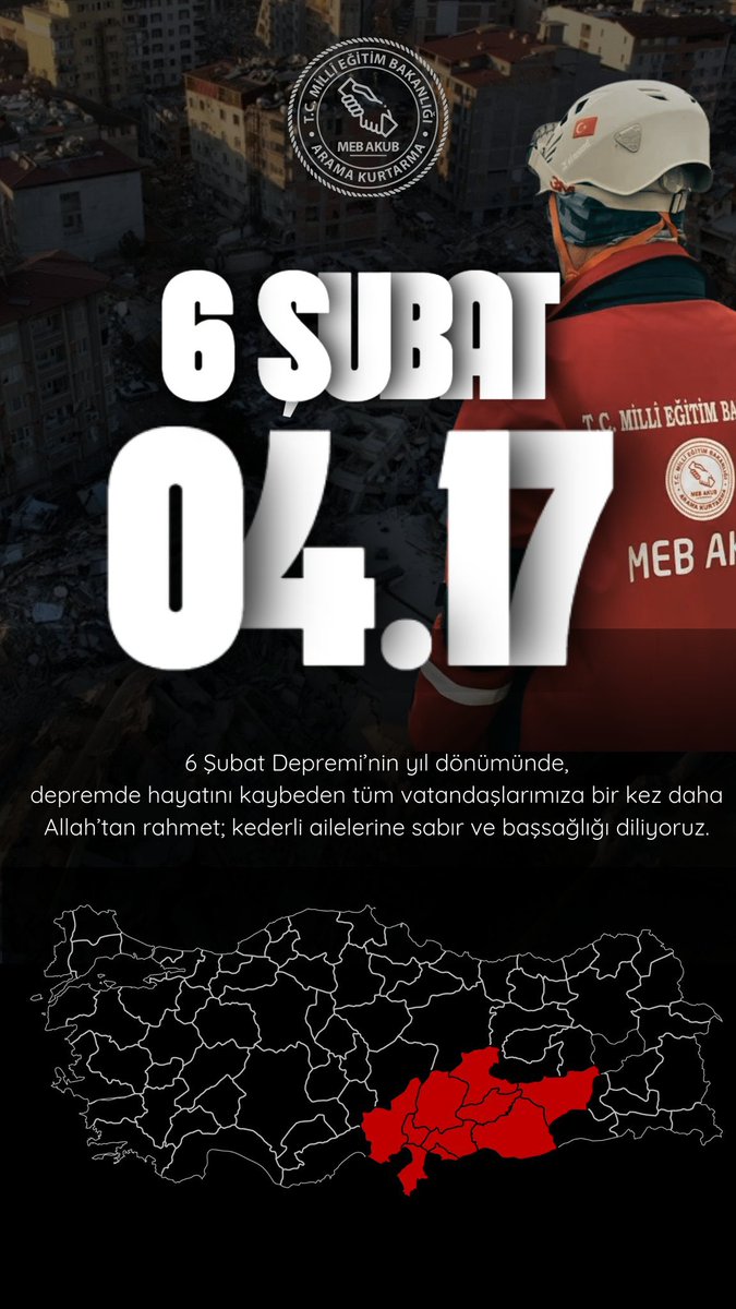 6 Şubat depreminde yaşanan acı, toplumumuzun ortak hafızasında yerini almıştır. Hayatını kaybeden vatandaşlarımızı saygıyla anıyoruz.
