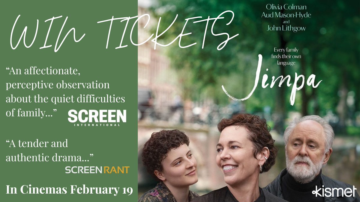 WIN TICKETS TO JIMPA, WITH OLIVIA COLMAN &amp; JOHN LITHGOW.
Thanks to <a href="/KismetMovies/">Kismet Movies</a>, we have 5 x in-season doubles to this moving, funny drama.
Simply LIKE this post and EMAIL screenspace3@gmail.com - THAT ONE MOVIE MOMENT THAT MAKES ME CRY EVERY TIME IS.... 
T&amp;Cs Apply