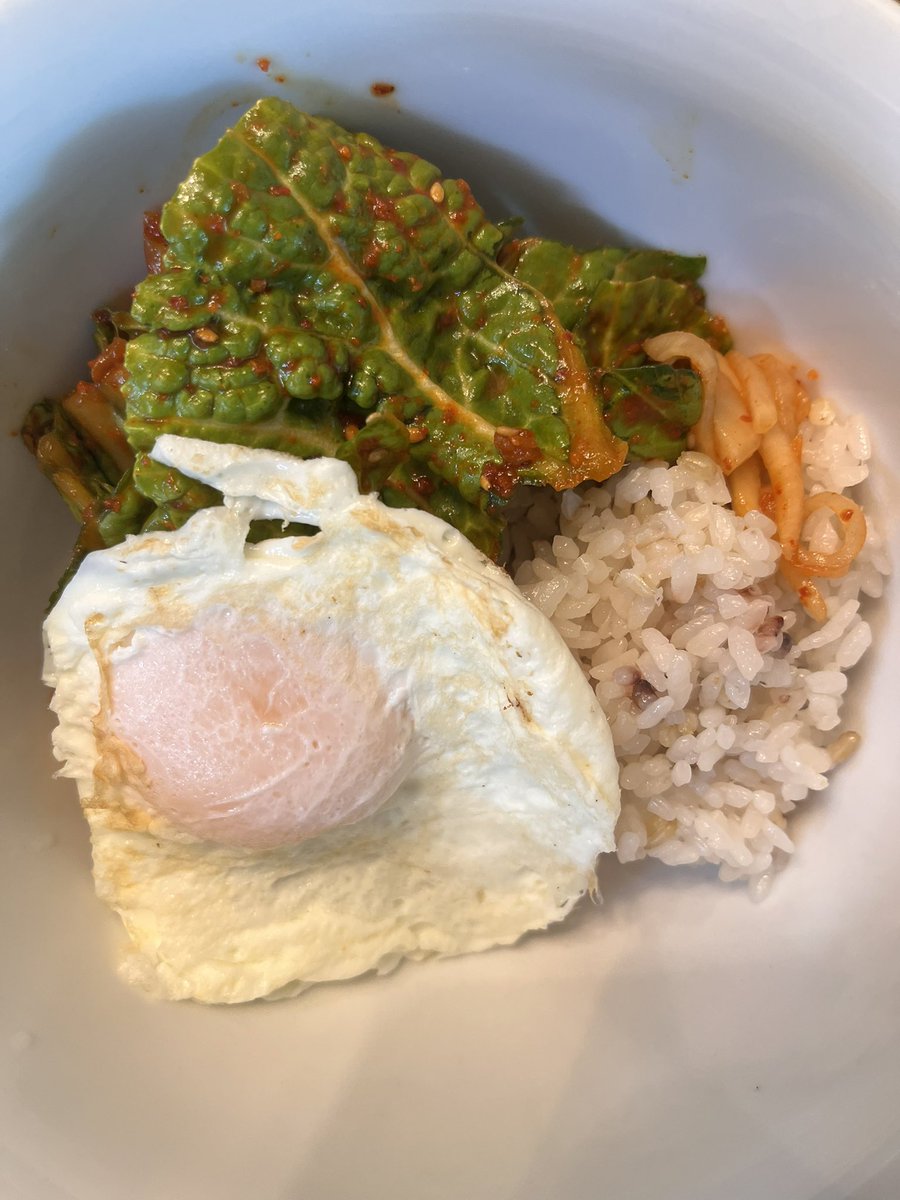 tangle_zip's tweet image. 봄동비빔밥
기름없이 구운 섹시 반숙계란후라이