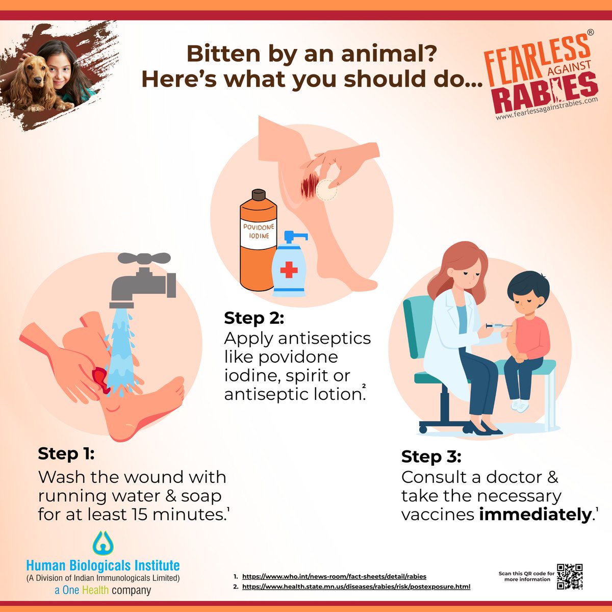F_AgainstRabies's tweet photo. After an animal bite or scratch, wash the wound with soap and running water for at least 15 minutes. Then apply an antiseptic like povidone-iodine and seek medical help immediately. Early care greatly reduces the risk of the Rabies virus spreading.

Remember, Rabies is 100% fatal but preventable.
Protect yourself and your loved ones. Wash and vaccinate without delay!

Let’s Educate, Vaccinate & Eliminate! 

#FearlessAgainstRabies #postexposureprophylaxis #rabiesprevention #rabiesawareness #Vaccinatetoeliminate