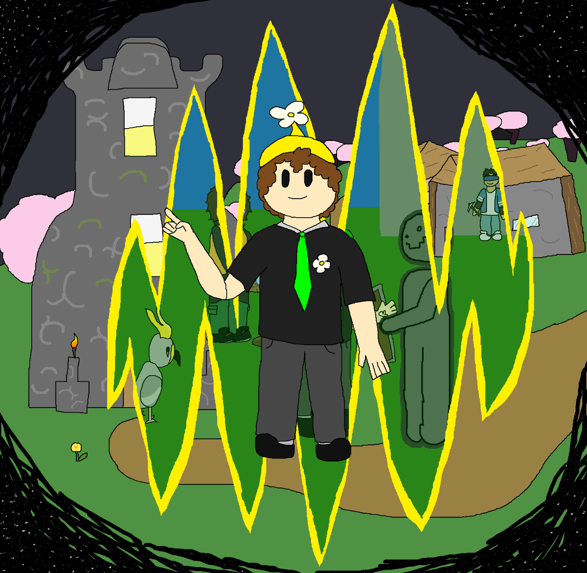 Aquelon1's tweet photo. DID YOU KNOW-?  

there's definitely something Up with Pikboi in #flipsidezer0.   either he knows something we don't, or he Is Conspicuously Oblivious  To Something We Don't.  so here's fanart of a moment from the end of his  episode 1. https://t.co/3T1C0Y9AG9