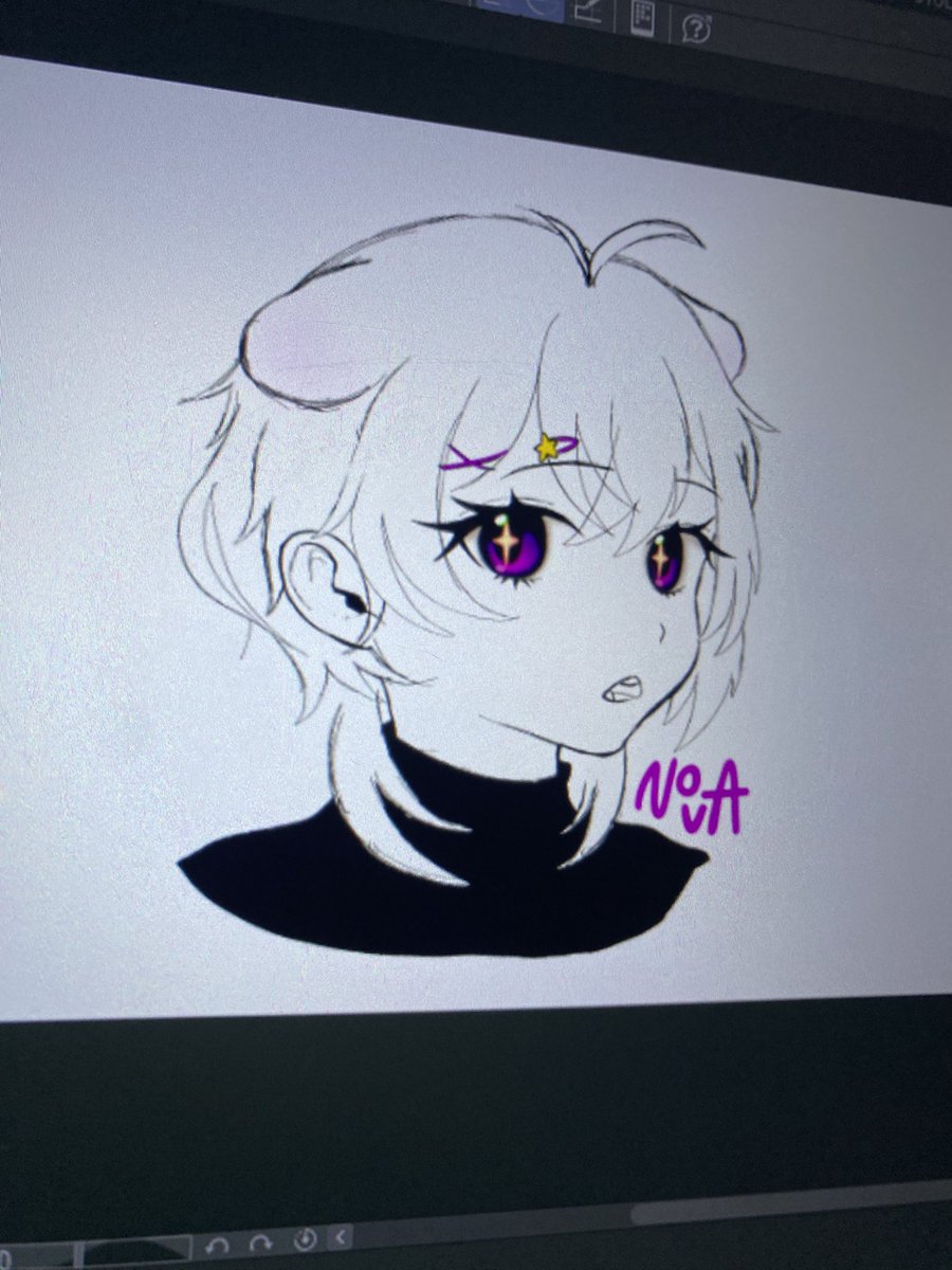 Here is the first sketch I am practicing with. Thank you for lending me your OC <a href="/novazariVT/">Nova 🐙⭐ Octopus Vtuber</a> :>