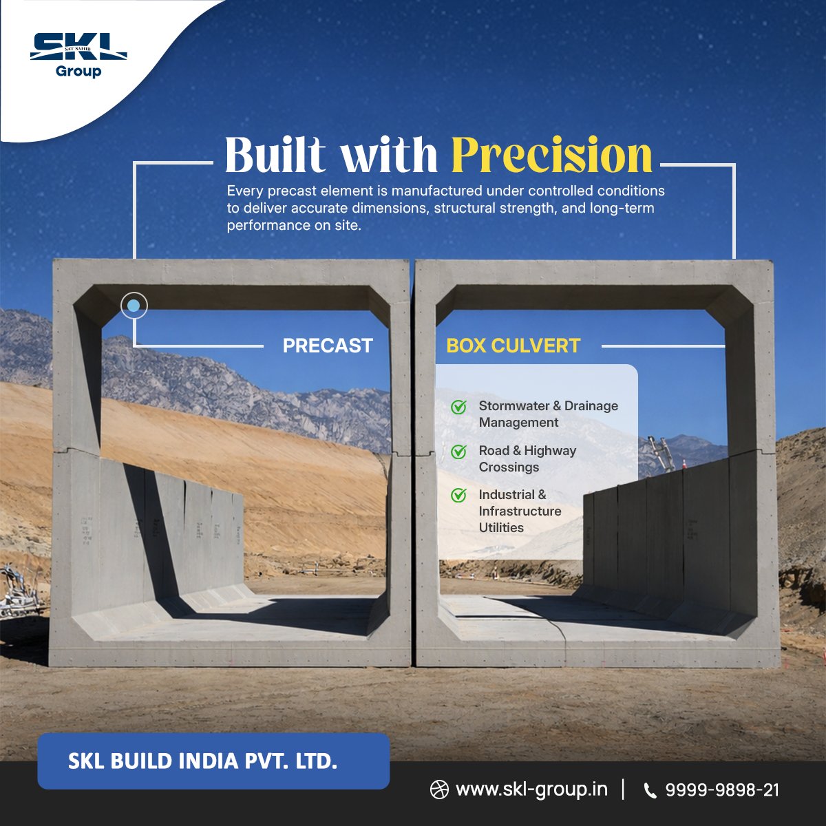 sklbuild's tweet photo. Built with Precision for Stronger Infrastructure

🏢 SKL Build India Pvt. Ltd.

📞 9999-9898-21 | 🌐 https://t.co/JQzOdiAI7c

#PrecastConcrete #BoxCulvert #PrecastCompanyInIndia #InfrastructureDevelopment #RoadInfrastructure #IndustrialConstruction #MakeInIndia #sklgroup #skl https://t.co/jm27s1VHsk