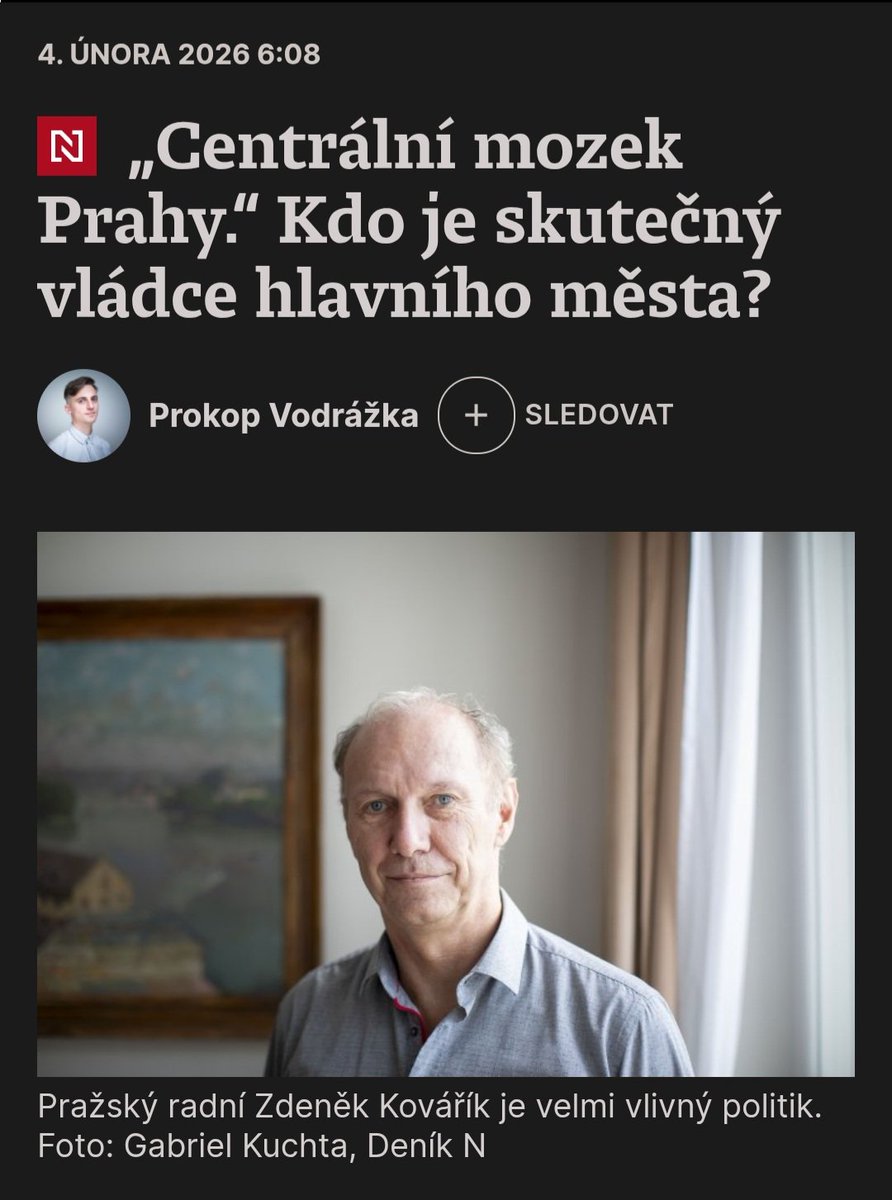 🔓 "V životě jste o něm neslyšeli, přesto je nejvlivnějším politikem v hlavním městě."

Praha sedí na neutracených miliardách a radní pro finance Zdeněk Kovářík (ODS) blokuje prakticky všechno, co by Prahu přiblížilo Vídni. Od rozšíření středních škol po městský bulvár na Jarově.