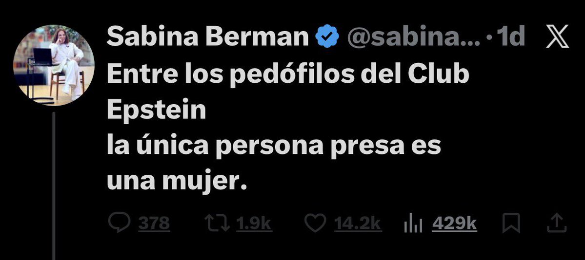 La única persona presa es una DEPREDADORA con A.
Traficante sexual de menores.
Pieza clave en la estructura del sistema de abuso de Epstein.

No está en prisión por ser mujer, ni por ser “la pareja”.
Está presa porque reclutó, manipuló y entregó niñas para un circulo de abuso