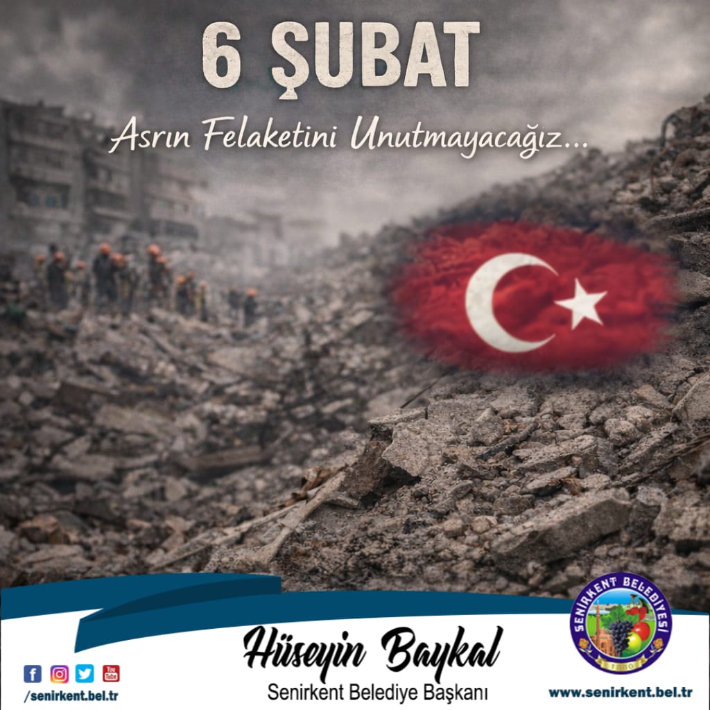 Asrın felaketi olarak hafızalara kazınan 6 Şubat’ta hayatını kaybeden vatandaşlarımızı rahmetle anıyor, acımızı ilk günkü gibi hissediyoruz. Unutmadık, unutmayacağız. 6 Şubat’ta yitirdiğimiz canlar, kalbimizde yaşamaya devam ediyor.
#Senirkent #Senirkentbelediyesi #HüseyinBaykal