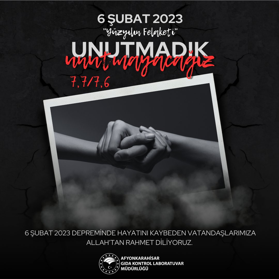 #6Şubat2023 Asrın felaketinde hayatını kaybeden vatandaşlarımıza Allah'tan rahmet diliyor, böylesi felaketlerin bir daha yaşanmamasını diliyoruz.
Unutmadık, unutmayacağız.