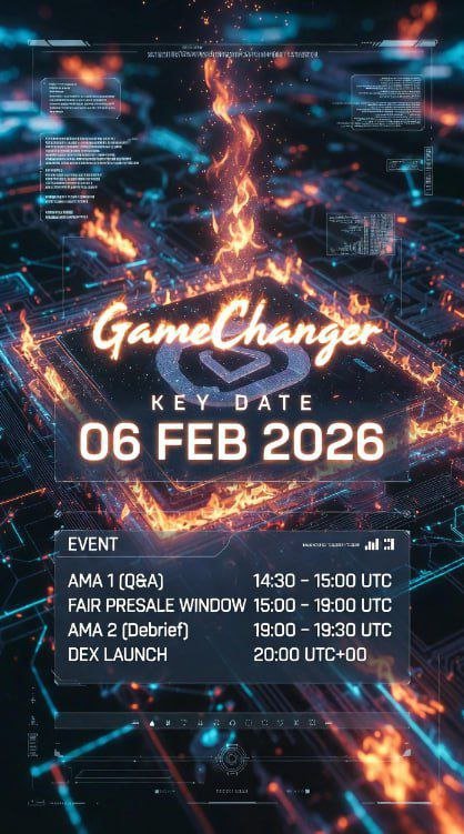 0xCAx's tweet photo. GM WEB3 🎮

@GameChangerBSC $GMC is a live GameFi product where gameplay creates real utility.

🎮 Playable onchain game
🔥 Deflation through usage
🎁 Rewards by smart contracts

06 FEB 2026
14:30 &amp; 19:00 AMAs
15:00 19:00 Fair Presale
20:00 DEX Launch https://t.co/qDn0xiZUpD
