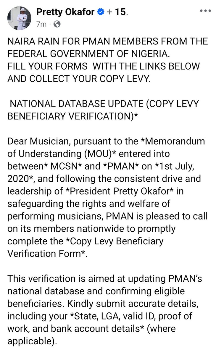 PrettyOkafor's tweet photo. Naira Rain for musicians from Federal government copy Levy register here with this links https://t.co/wR5KgVNGBx @davido @SaharaReporters @DONJAZZY @iam_kcee @iamdbanj @wizkidayo @IamReminisce @heisrema @Olamide @fire https://t.co/yiugxEF62p