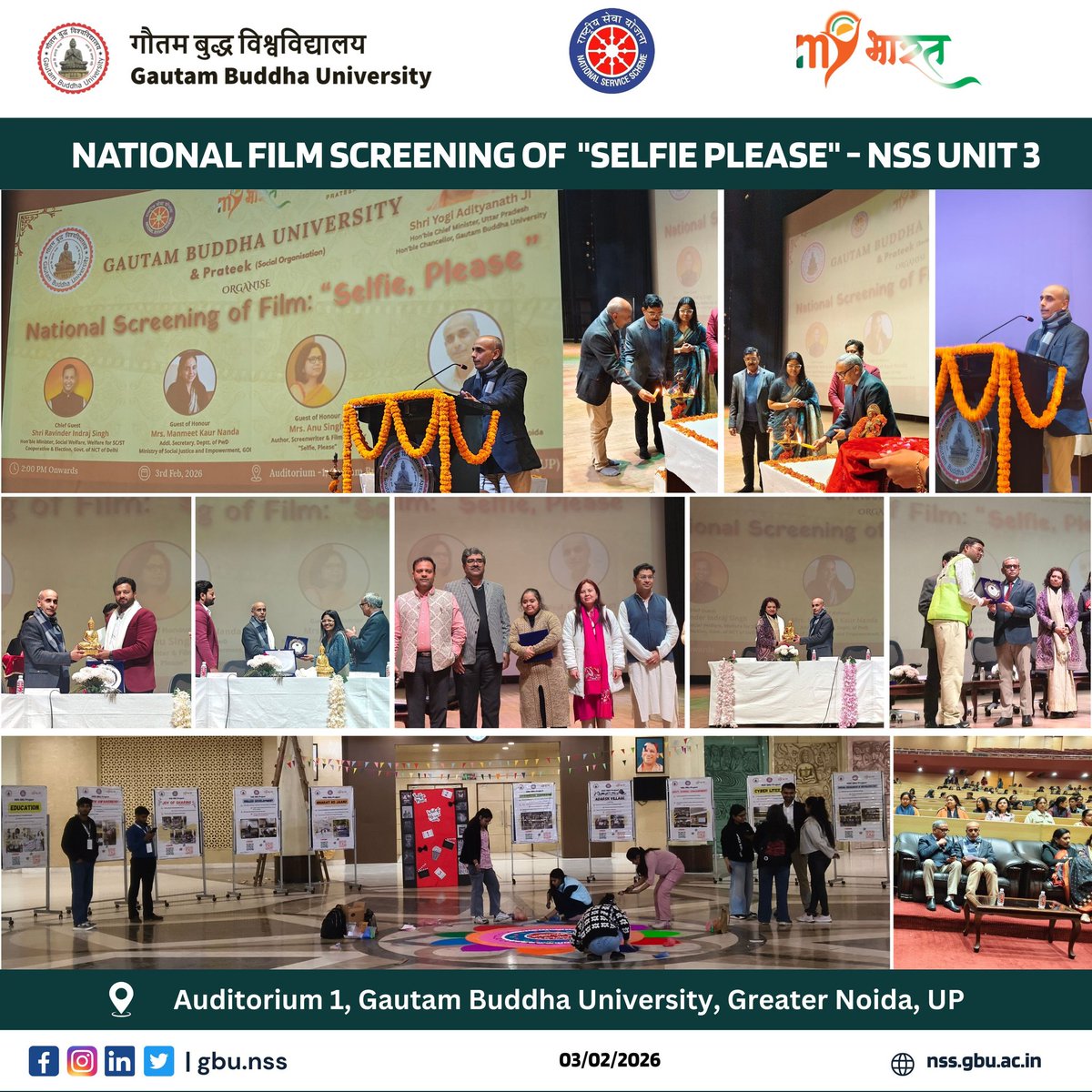 gbunss's tweet photo. 🎬✨ National Film Screening: “Selfie Please” | NSS Unit–3, Gautam Buddha University
@_NSSIndia @mybharatgov
@NSSRDUPUK @YASMinistry
#NSS #NSSGBU #SelfiePlease #NationalFilmScreening #NotMeButYou https://t.co/BqbkhN5WuL