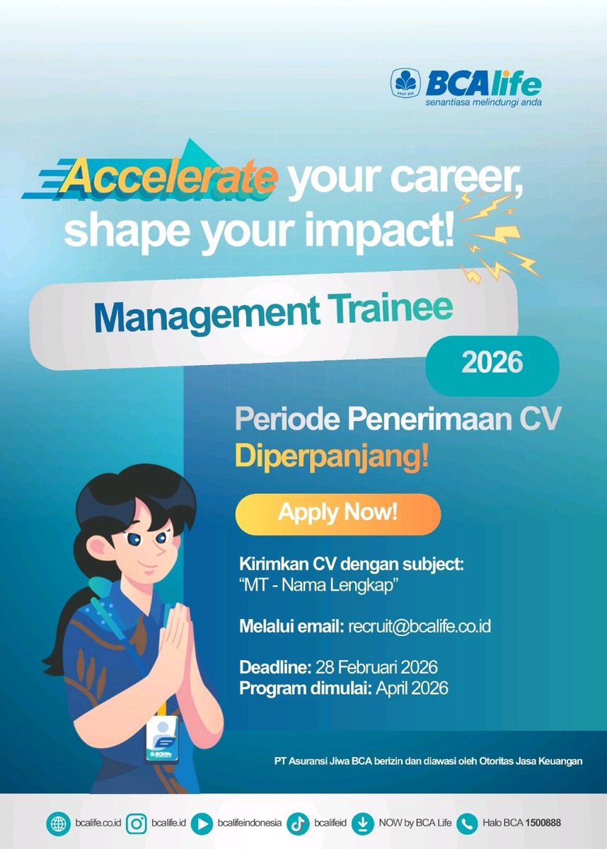 magnecareer's tweet photo. #LokerPam - PT Asuransi Jiwa BCA - Management Trainee 2026 https://t.co/h7tSckjffD