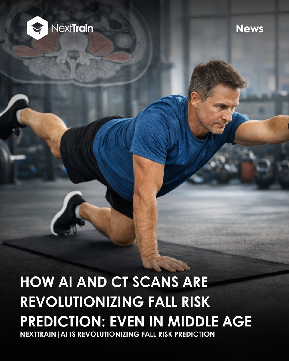 AI can now spot fall risk years in advance from routine CT scans. A Mayo Clinic study found that low core muscle density, even in your 40s, predicts future falls. Time to start training smarter 💪