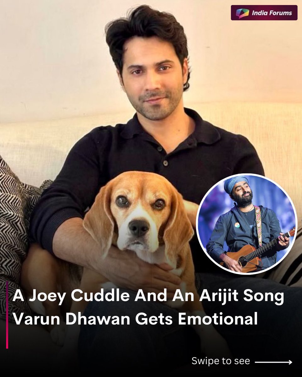 indiaforums's tweet image. Sometimes memories don’t need words just a song and a quiet moment. 🐾🎶
Varun Dhawan’s “Hey Siri, play an Arijit Singh song” post with Joey feels extra emotional as fans continue to miss the singer’s soulful voice.
.
.
.
#VarunDhawan #Joey #PetLove #ArijitSingh #BollywoodFeels