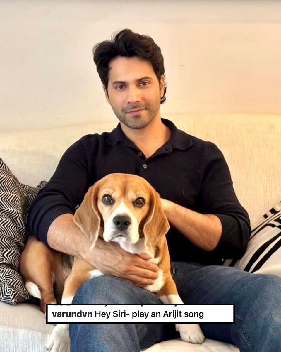 indiaforums's tweet image. Sometimes memories don’t need words just a song and a quiet moment. 🐾🎶
Varun Dhawan’s “Hey Siri, play an Arijit Singh song” post with Joey feels extra emotional as fans continue to miss the singer’s soulful voice.
.
.
.
#VarunDhawan #Joey #PetLove #ArijitSingh #BollywoodFeels