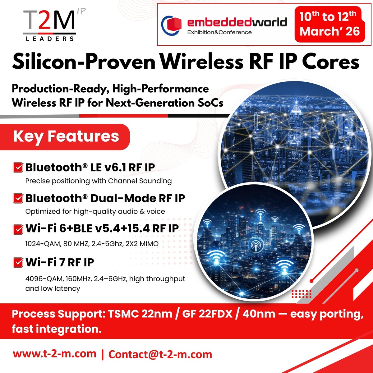 T2M_IP's tweet photo. Silicon-Proven Wireless RF IP Cores

Production-Ready | High-Performance | SoC-Optimized

Bluetooth® LE v6.1 | Dual-Mode

⚡ Scalable wireless for next-gen SoCs
🌐 https://t.co/ZQM7q6GWY2
✉️ contact@t-2-m.com

#WirelessRF #RFIP #WiFi7 #BluetoothLE #SemiconductorIP https://t.co/3BVq7G6Rgu