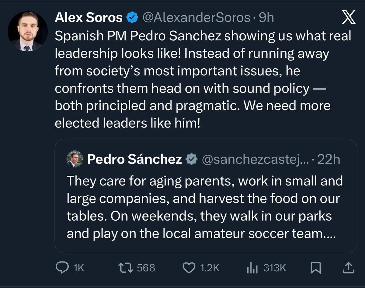 MarioNawfal's tweet image. When George Soros’ son congratulates Spain’s leadership…

You know the country is doomed.