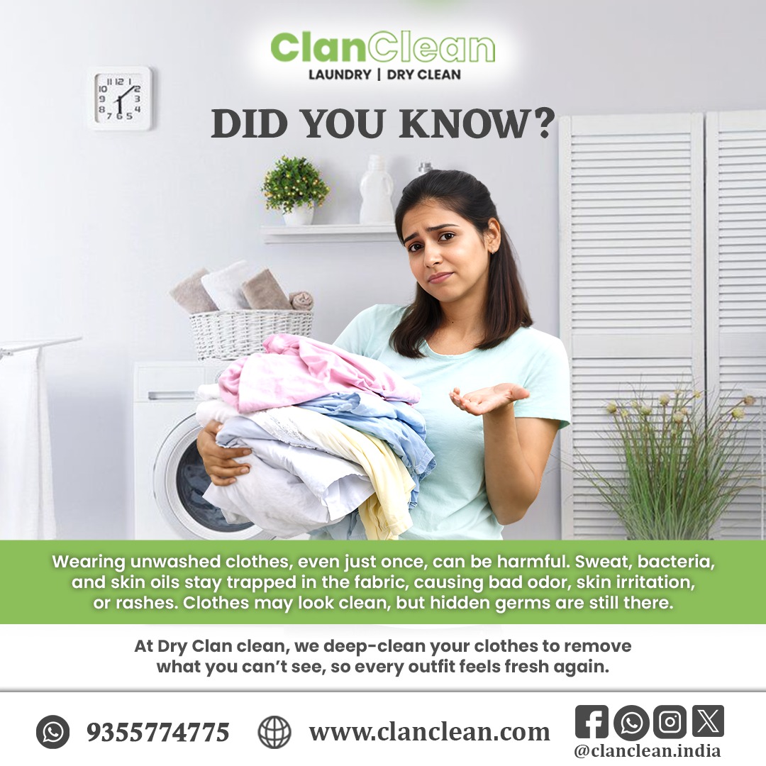 clancleanindia's tweet image. One wear is enough to trap sweat and germs in your clothes.
Expert cleaning keeps them fresh, hygienic, and safe to wear. Choose Dry Clean Clan for complete fabric care. 🧺✨
.
.
.
.
.
#DryCleanClan #CleanWithCare #FreshClothes #LaundryExperts #HygienicWear