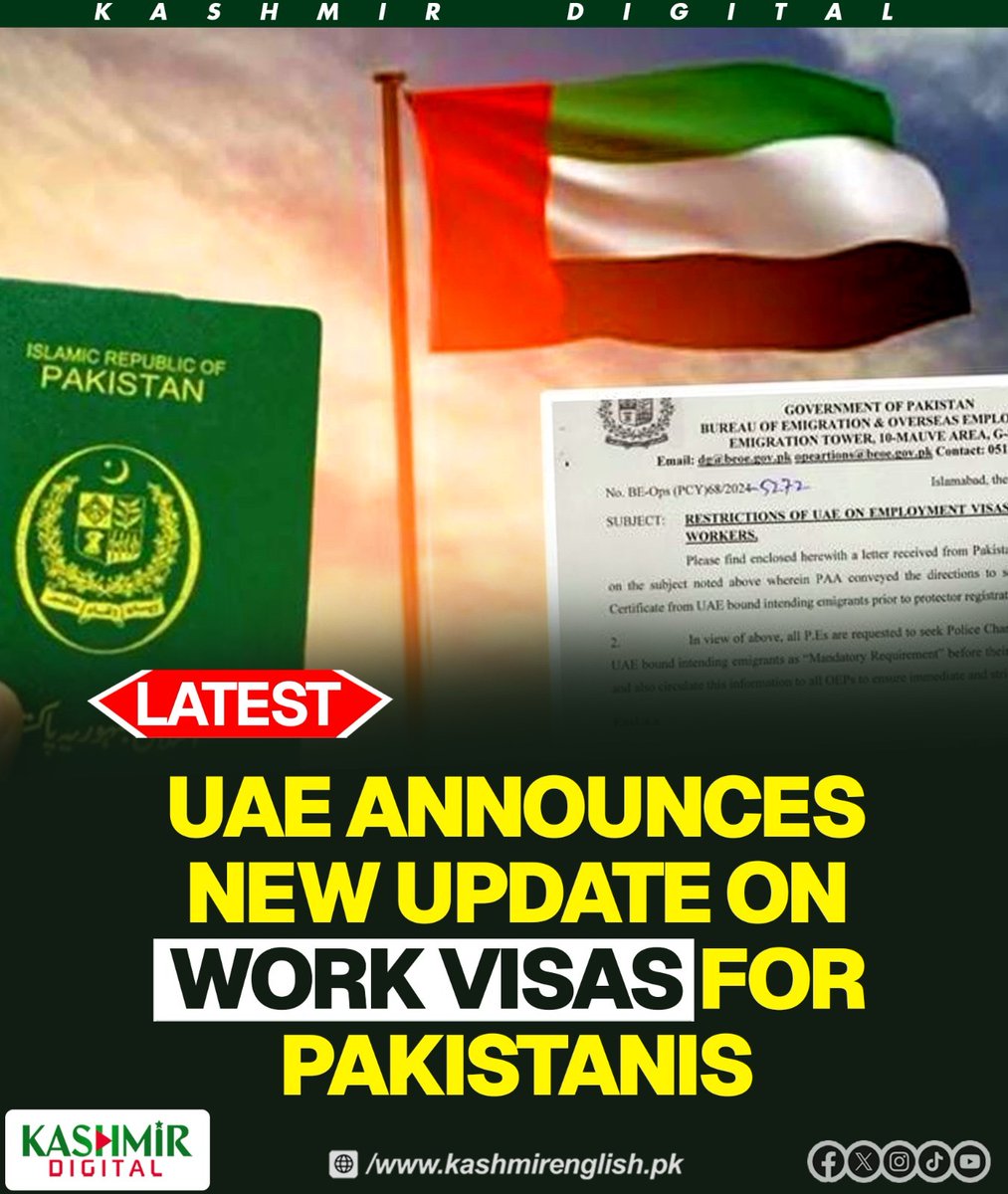 KashmirDigital1's tweet image. The United Arab Emirates (UAE) has announced important changes to work visas.

To read more visit Kashmirenglish.pk or kashmirenglish.pk/uae-issues-new…

#Workvisa #Kashmirdigital