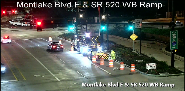 [SR-520] 몬틀레이크 대로 SR 520 동쪽 진입로, 오늘 밤 폐쇄
