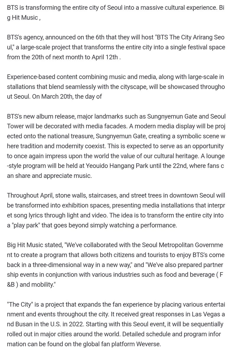 rockstarstae's tweet image. - BIGHIT akan ngadain proyek “BTS The City Arirang Seoul” tgl 20 Maret–12 April, jadi nanti 1 kota berubah jd 1 ruang festival.
- tgl 20 Maret Gerbang Sungnyemun &amp;amp; Seoul Tower akan dihias tampilan visual digital, terus ada program lounge di Yeouido Hangang Park sampai 22 Maret.