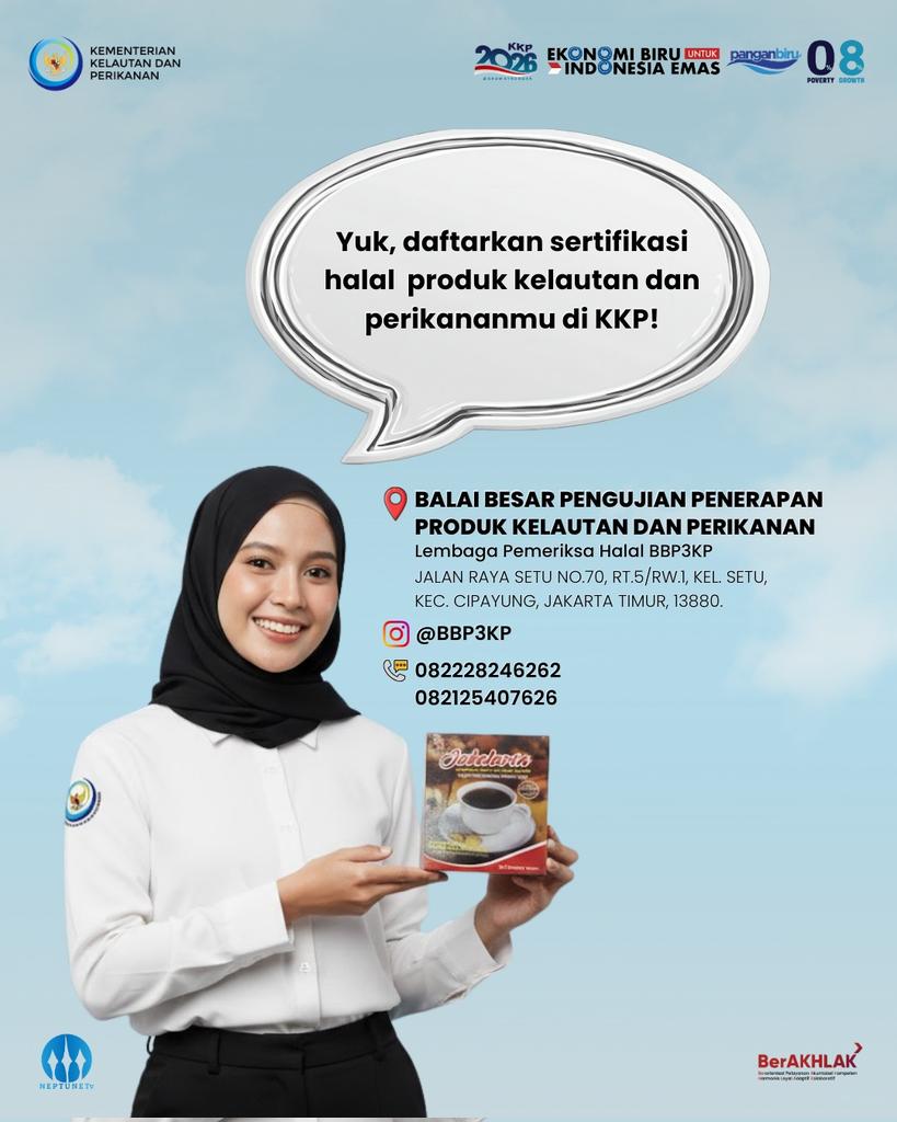 ivanpurba1414's tweet photo. Makin SatSet Urus Sertifikat Halal Produk Perikanan🐟🍥
Sahabat Bahari, kini Lembaga Pemeriksa Halal (LPH) KKP resmi beroperasi. LPH KKP hadir untuk memfasilitasi proses sertifikasi halal produk kelautan dan perikanan secara profesional dan terstandar. https://t.co/826b5KdMbU