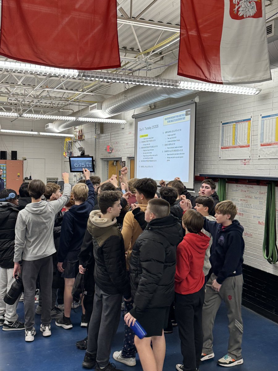 CoachKetza's tweet photo. We are halfway through our middle school weightlifting camp. This group shows up and likes to work! The future looks bright! @WABlackhawkFB @CoachFeyerer @coacheimer @coach https://t.co/yF5SNzH4Rv