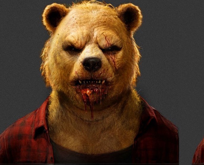 The new Pooh design is so creepy, it changes in every movie. Pooh sheds his skin in every film; these versions are terrifying.

I can't wait to see this guy in action!  🍯🩸