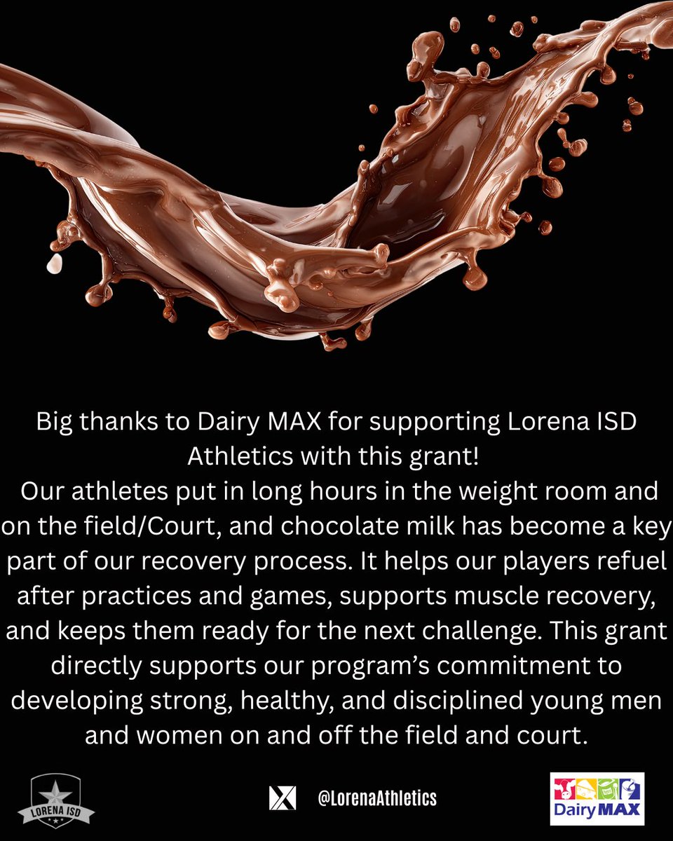 LorenaFootball's tweet photo. #DairyMAX #ChocolateMilk #RefuelRight #LorenaISD #StudentAthletes https://t.co/QA0sJCgMvT