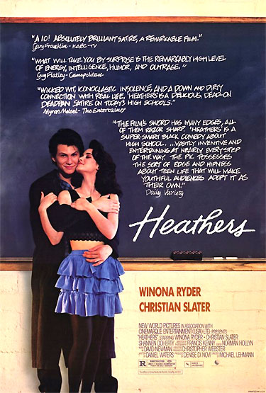 _Filmsite's tweet photo. The popular, R-rated coming-of-age cult film Heathers (1989) - a murder-related dark black comedy about high-school cliques, school violence, teen suicide, bullying, and peer pressure was exceptionally subversive and controversial. See Filmsite's review: https://t.co/RgkErRvipf https://t.co/qzD3ZXCSxN