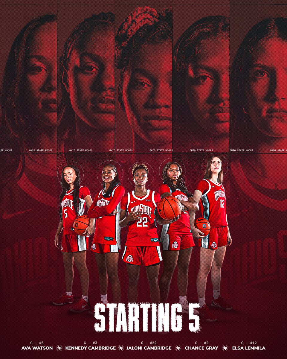 OhioStateWBB's tweet image. STARTERS AT WASHINGTON. 🗣️

🔴 Jaloni Cambridge
🔴 Ava Watson
🔴 Chance Gray
🔴 Kennedy Cambridge
🔴 Elsa Lemmilä

#GoBucks