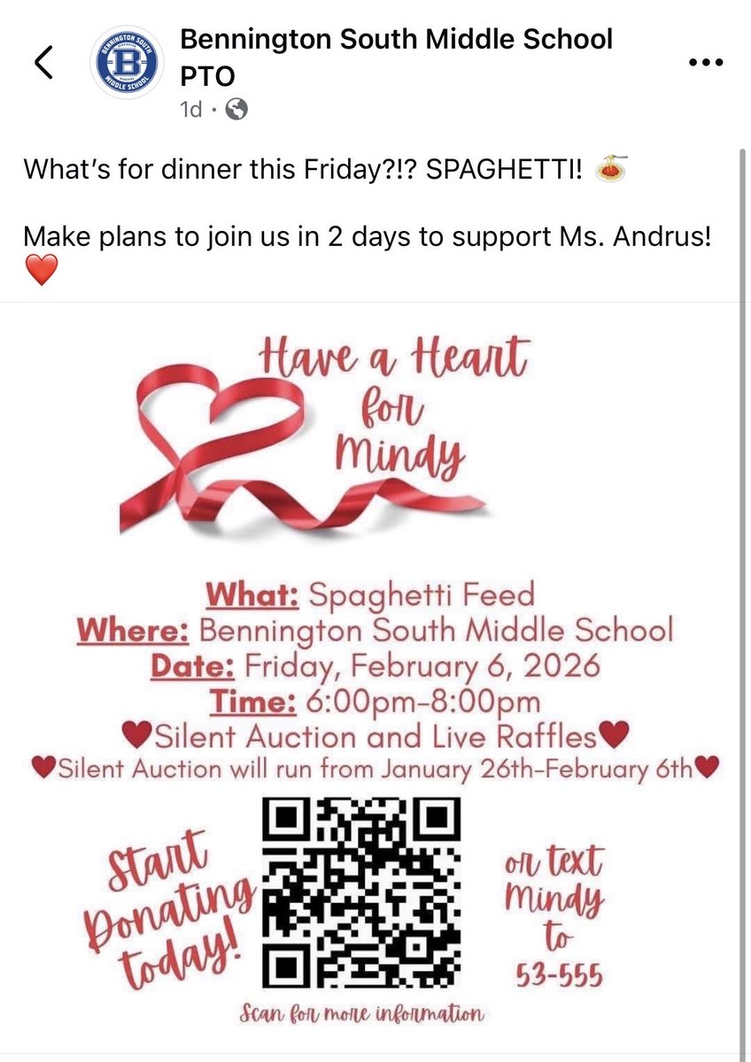 Hope to see people tomorrow at Bennington South to support Ms. Andrus as she waits for a heart transplant! #haveaheartformindy