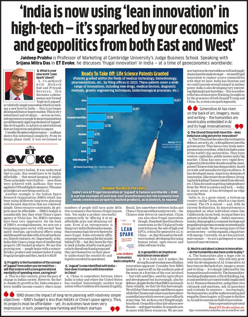 EconomicTimes's tweet photo. '#India excels in #jugaad #innovation - but can this be applied to #hightech industries?' Professor @JaideepPrabhu @CambridgeJBS discusses #LeanSpark innovation, #IndianEconomics and #Geopolitics from #China and the #US with @srijanapiya17 in #ETEvoke 🔗 https://t.co/YLENRBs8o0 https://t.co/jNW3TBM8Rs