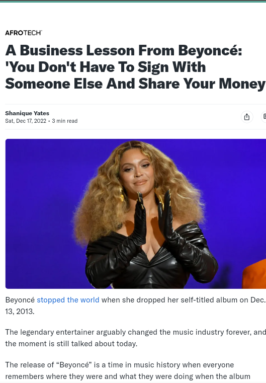 What Beyoncé knows how to do is read a contract Your fave on the other hand