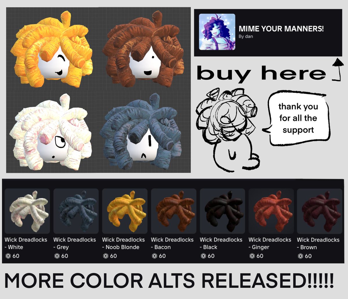 DAMNDAN1EL_'s tweet image. i made more color alts early as thanks for the support    noob bacon grey white colors are here now!!!!