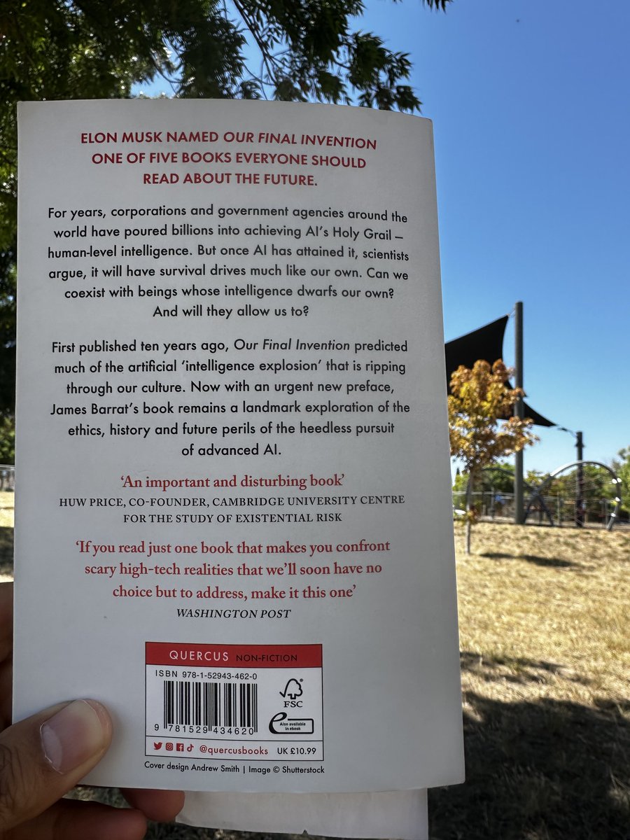 Rajkumar7's tweet photo. Sunny day, heavy topic. ☀️🤖 Diving into the risks and realities of superintelligence. Is this really the end of the human era?

#ArtificialIntelligence #AI #TechEthics #FutureOfWork #BookRecommendation #MachineLearning #JamesBarrat https://t.co/ryBbGIrN7L