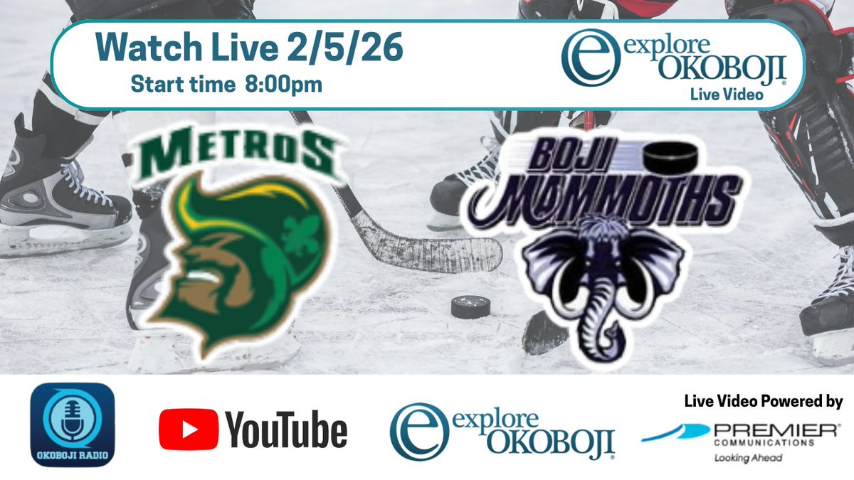 exploreokoboji's tweet photo. We are set for hockey at the Lakes Ice Arena. @Boji_Mammoths host Sioux City Metros. Puck drop 8 PM on live video thanks to Premier Communications. Link at https://t.co/r6UgJ0EKJH https://t.co/ZbPGdNknXF