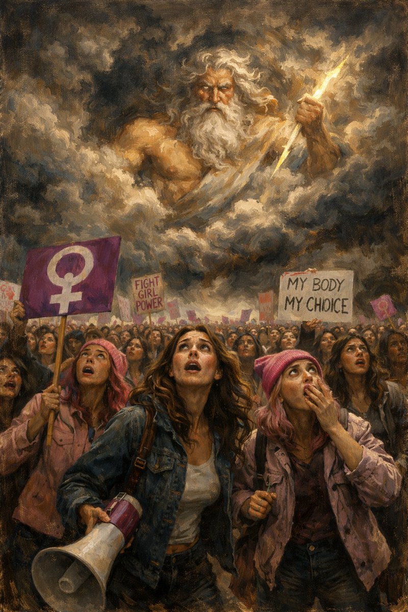 The age of women's rights is coming to an end.

For Zeus who gathers the clouds feels pity for mankind and will soon save us from the bane of feminism.

Hail Zeus Savior, Father of gods and men. ⚡️