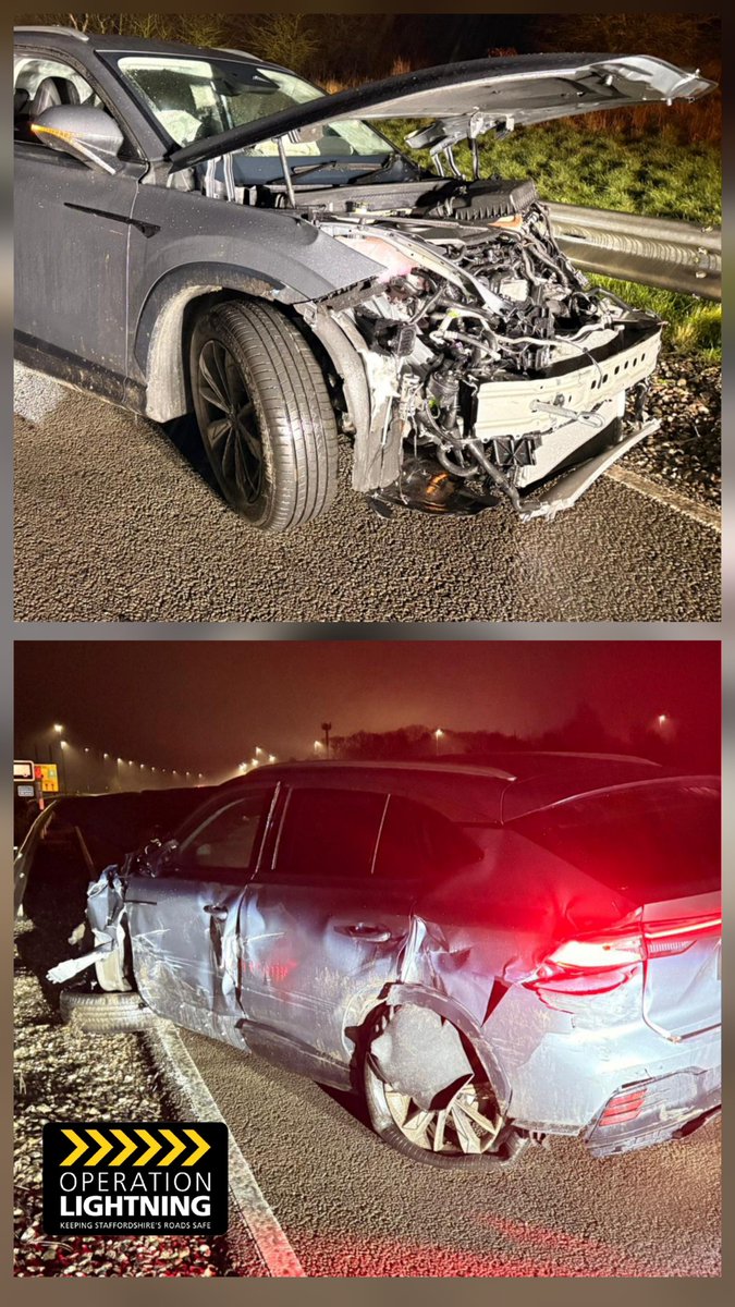 StaffsRCT's tweet image. This driver had a self taught lesson in not drinking and driving tonight on #M6Toll🍻❌🚗

Luckily for them, they are uninjured and no-one else has been hurt or had their cars damaged by such reckless decisions!

Driver arrested⚡

#Fatal4 #OpLightning #Team3RCT