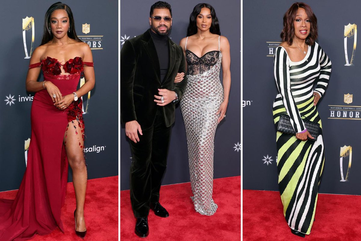 PageSix's tweet photo. NFL Honors 2026 red carpet: Tiffany Haddish, Ciara, Russell Wilson, Gayle King and more https://t.co/34xxvizYKC https://t.co/vuvSko5Apk