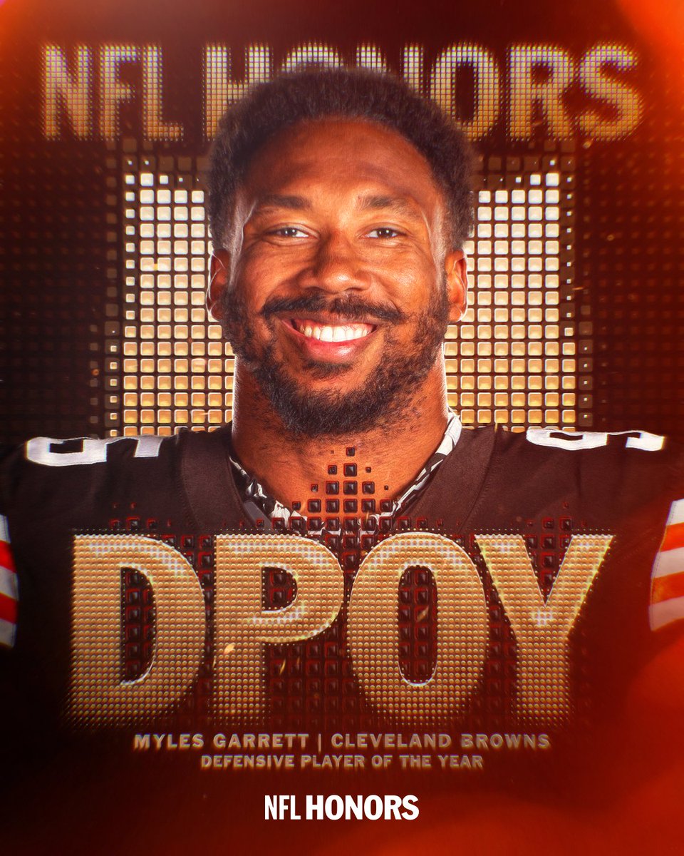 NFL's tweet image. 2x Defensive Player of the Year, Myles Garrett. #NFLHonors

@Flash_Garrett | @TCL_USA