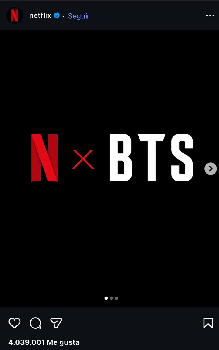 btswingsjm7's tweet image. — La publicación de Instagram de #BTSxNetflix es ahora, la 2da publicación de Instagram de Netflix con más me gusta de todos los tiempos con más de 4 millones de me gusta!

1. Stranger Things - 4,5 millones
2. BTS - 4.1 millones
3. Wednesday - 3,9 millones