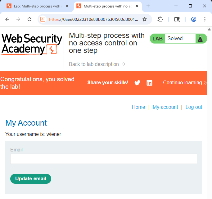 StellaObatoye's tweet photo. Day 36

Finally completed all Access Control vulnerabilities on @PortSwigger 

#OneCybersecurityThingADay https://t.co/TyliQ9bqdE