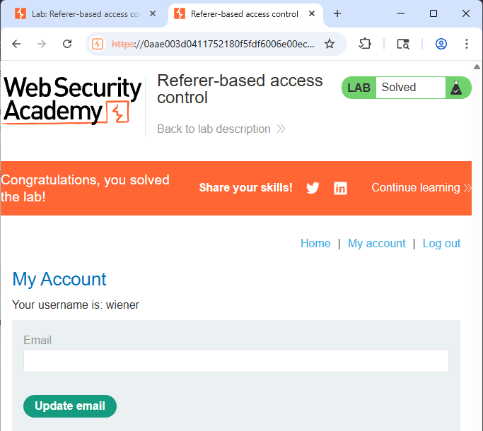 StellaObatoye's tweet photo. Day 36

Finally completed all Access Control vulnerabilities on @PortSwigger 

#OneCybersecurityThingADay https://t.co/TyliQ9bqdE