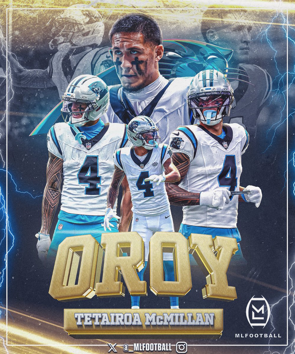 🚨BREAKING🚨

#PANTHERS WIDE RECEIVER TETAIRAOA MCMILLAN IS THE #NFL OFFENSIVE ROOKIE OF THE YEAR FOR THE 2025 SEASON.

120 targets (11th)
70 receptions
1,014 receiving yards (13th)
Seven touchdowns (11th)
588 snaps
14.5 yards per reception
84.5 pass rating when targeted

Dawg.
