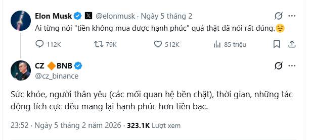 Bạn có thể không mua được hạnh phúc cho chính mình, nhưng bạn có thể mua được hạnh phúc cho người khác 😂😂
<a href="/cz_binance/">CZ 🔶 BNB</a> <a href="/elonmusk/">Elon Musk</a>