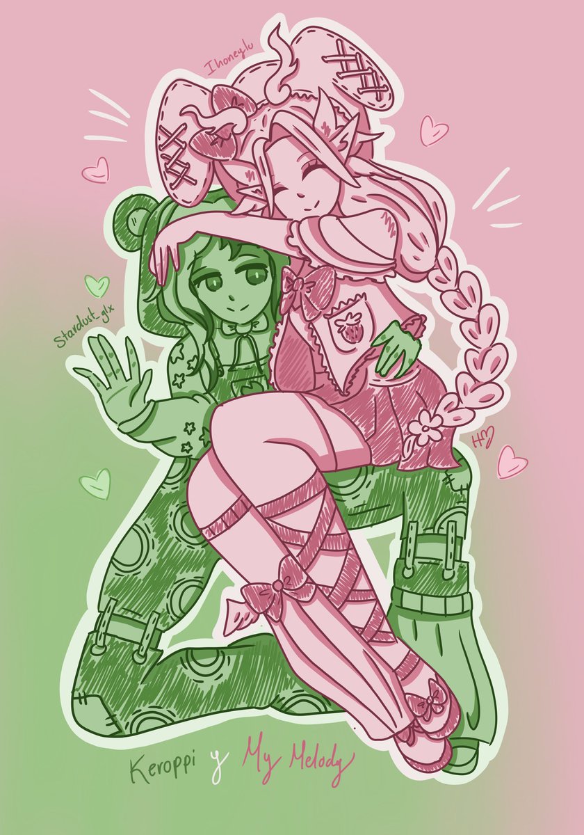 Dibujito que hice de Star y yo <3 El vestido de Keroppi y yo de MyMelody 🩷💚