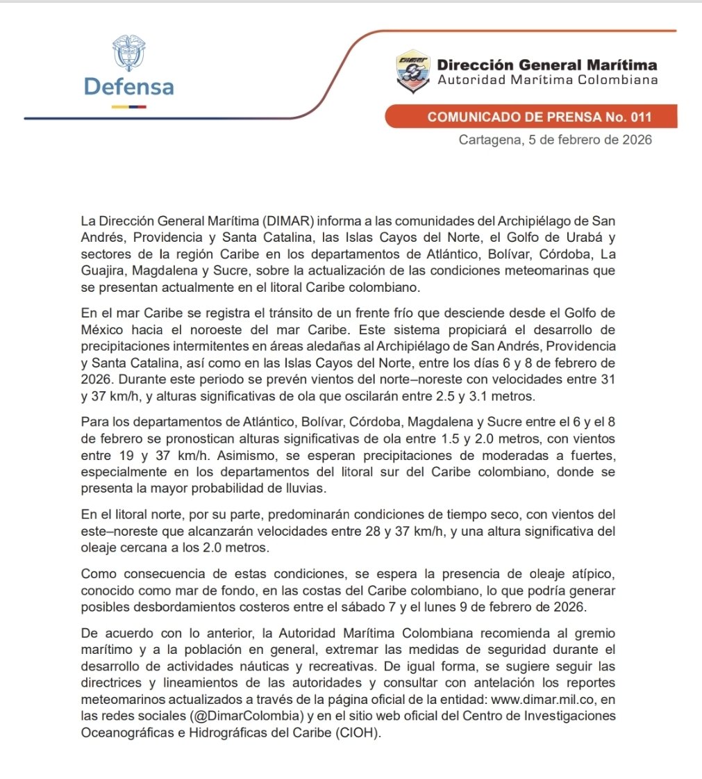 En #SanAndres las autoridades mantienen las restricciones en las actividades náuticas debido a la llegada de un frente frío que nos afectará hasta el 7 de febrero.